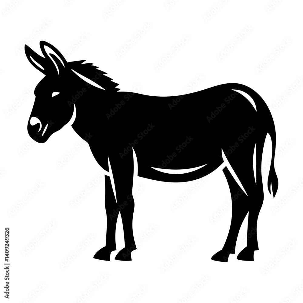 Fototapeta premium Silhouette of a donkey standing on a white background in minimalistic style
