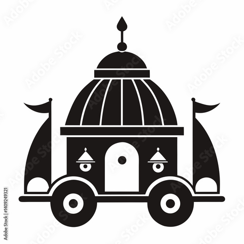Divine Indian Rath Yatra Temple Chariots in Symmetrical Line Illustration