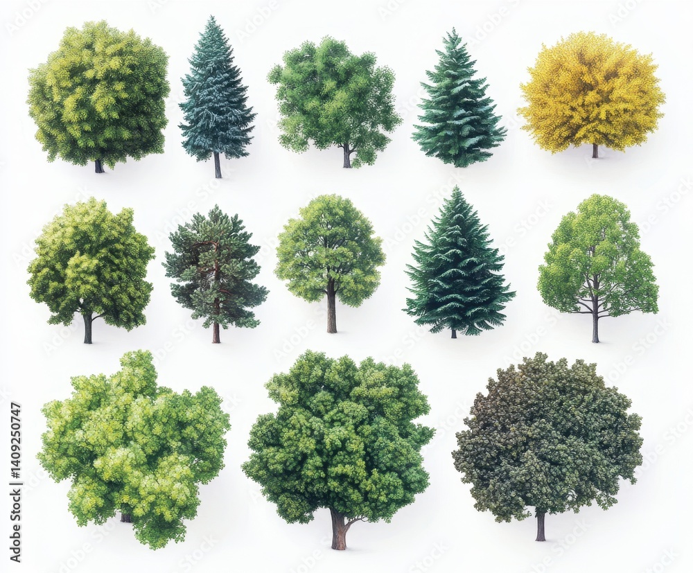 Fototapeta premium Variety of Trees: Showcase a diverse array of trees, perfect for illustrating different tree species or general concepts about nature and the environment.