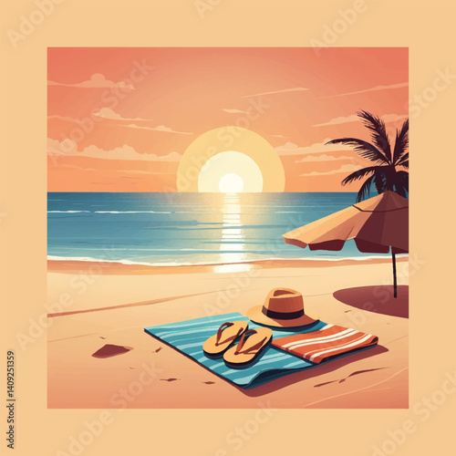 Goodbye Summer Vector Set: Beach, Sunset, and Back-to-School Scenes