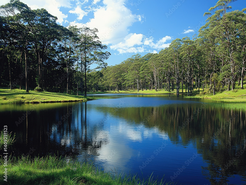 Fototapeta premium A peaceful landscape of Daylesford with rolling hills and tranquil lakes