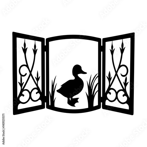 Silhouette of a Duck in a Decorative Frame Overlooking Marsh Grass