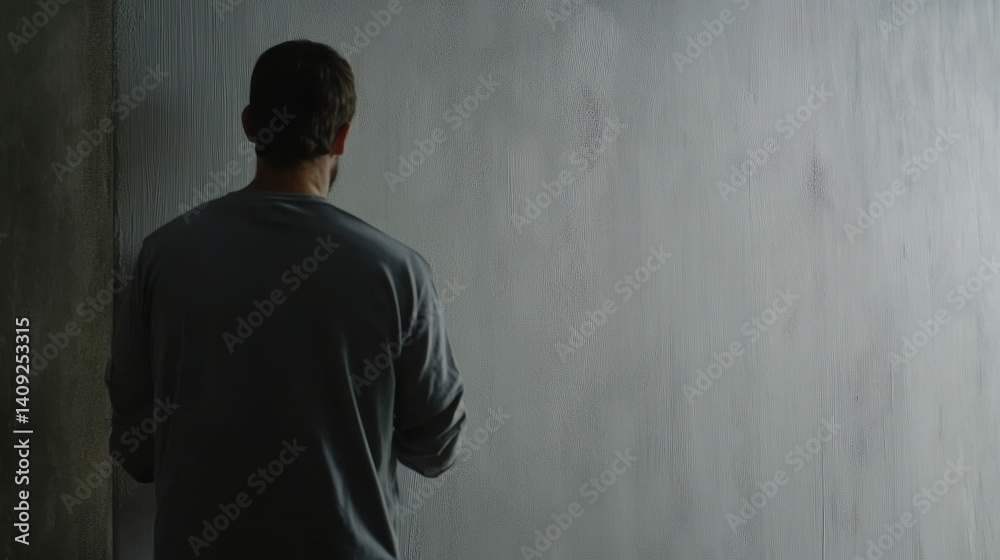 Fototapeta premium Painter applying primer to the walls of a newly constructed building. Featuring care and preparation