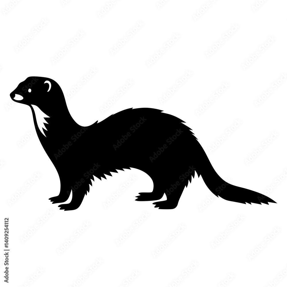 Silhouette of an ermine standing on the ground in black and white Silhouette of an ermine standing on the ground in black and white