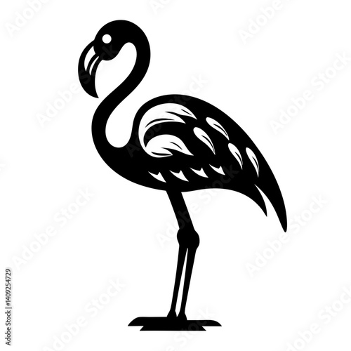 Silhouette of a flamingo with a detailed wing on a white background