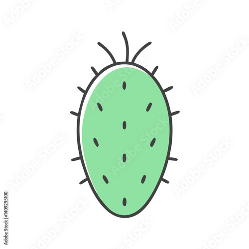 A Cute Cartoon Illustration of a Light Green Cactus with Spines and Small Dots