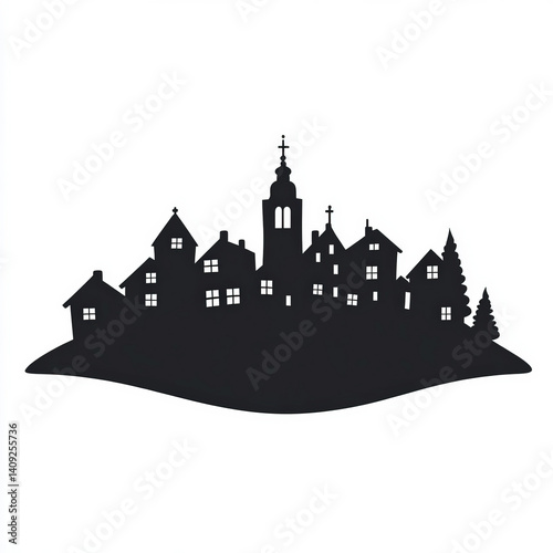 village silhouette , black ...