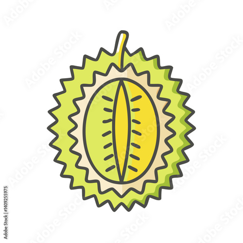 A vibrant illustration of a durian fruit a tropical delicacy known for its pungent aroma and creamy texture