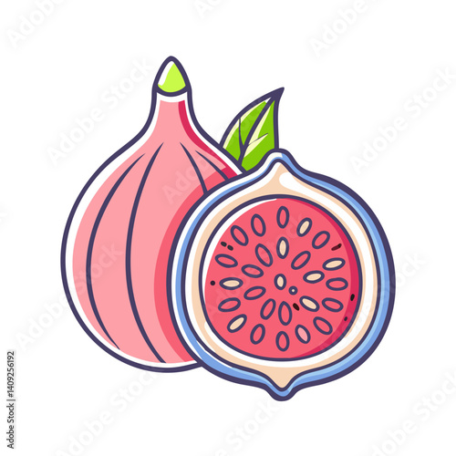 A Delicious Illustration of Fresh Figs Ready to Eat Ripe Pink Figs with Green Leaves