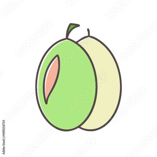 Illustration of two ripe plums a green one and a yellow one