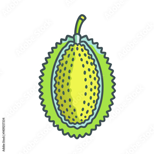 A vibrant illustration of a durian fruit a tropical delicacy known for its pungent aroma and creamy texture