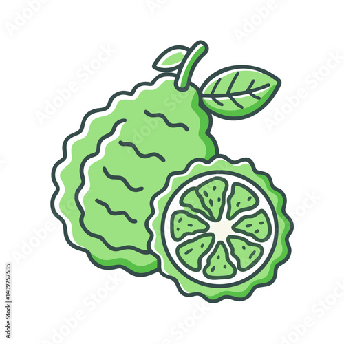 A Vibrant Illustration of a Kaffir Lime with its Zesty Interior Revealed