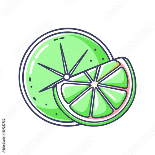 A vibrant illustration of a lime cut into two sections revealing its juicy and refreshing interior a perfect symbol of summer zest and citrusy goodness