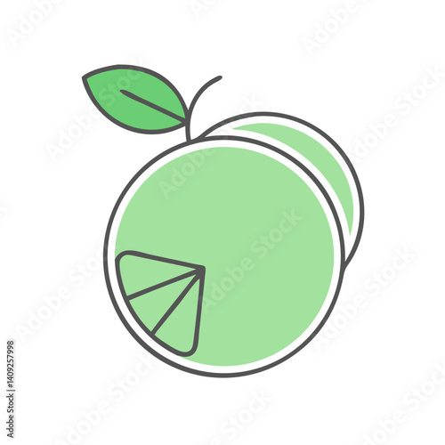 A Fresh Green Lime with Leaf Illustration Graphic Design Image