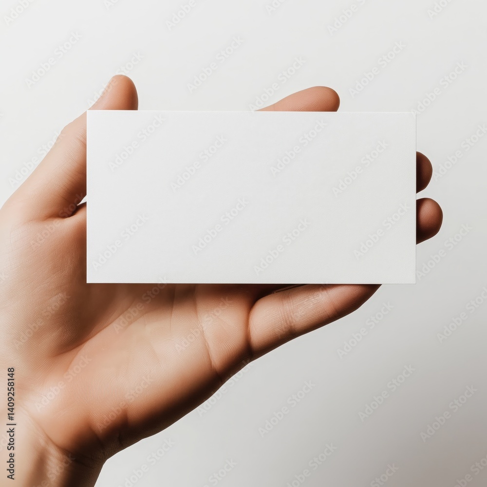 <Minimal Design Branding Mockup: Hand Holding Blank Business Card for Elegant Identity Presentation>