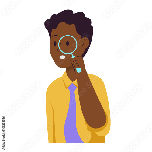vector illustration of a man character seeing through a magnifying glass
