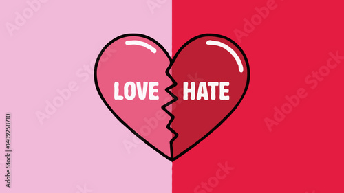 Love-Hate Heartbreak: Bold & Colorful Emotional Art Illustration – Trendy Modern Digital Design for Romance and Relationship Statements