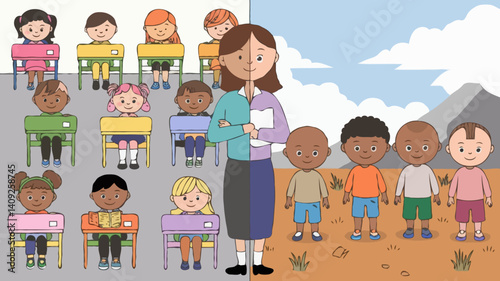 Multicultural Classroom Animation Featuring Diverse Children Engaged in Fun Learning Activities