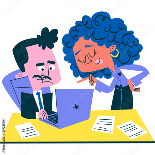 vector illustration of an angry boss with his secretary 