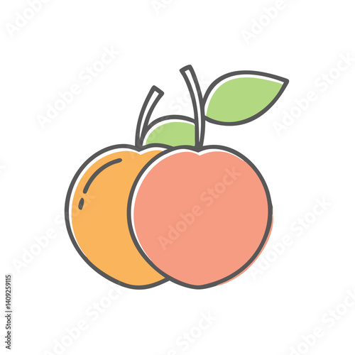 A Pair of Freshly Picked Ripe Apricots with Green Leaves