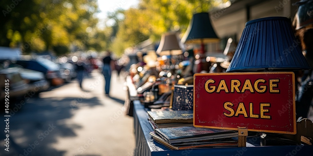 Community Garage Sale with Household Items for Local Thrift Shopping and Resale