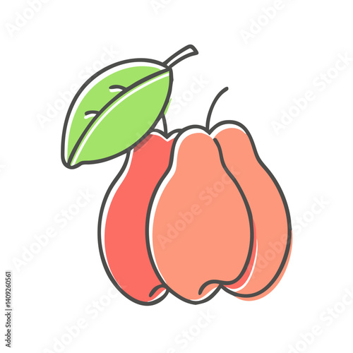A Pair of Freshly Picked Rose Apples with a Green Leaf