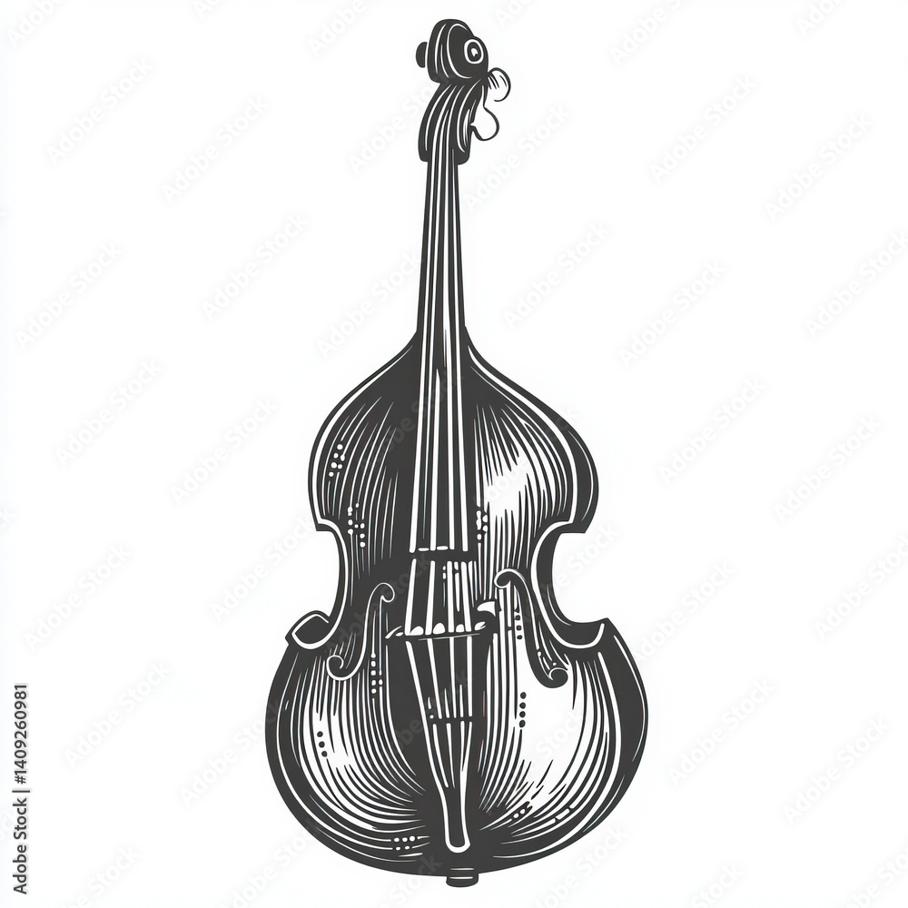 Naklejka premium bass silhouette , black and white illustration isolated on white background