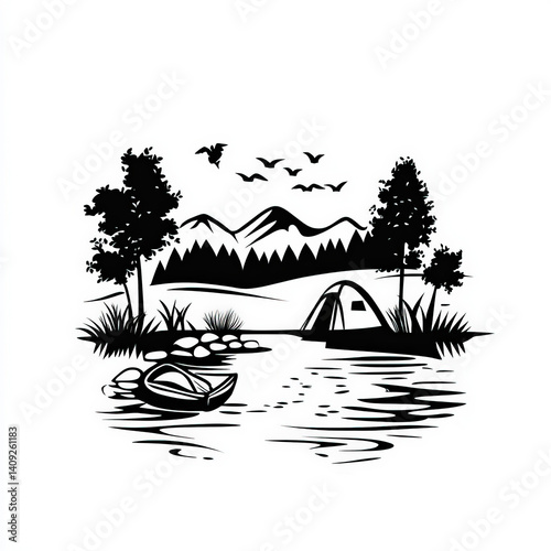 camping silhouette , black ...