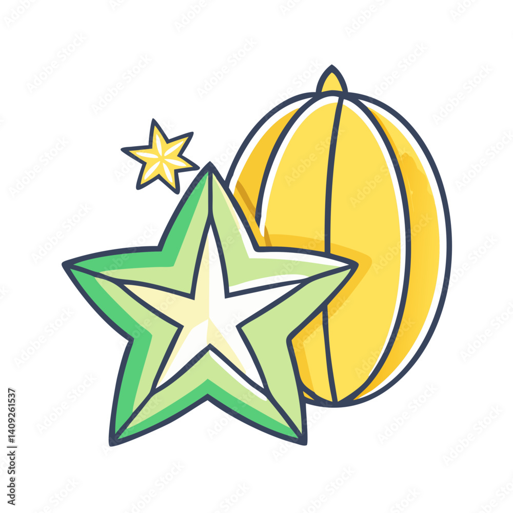 Obraz premium A vibrant illustration featuring a star fruit and a yellow citrus fruit symbolizing tropical freshness and summer delight