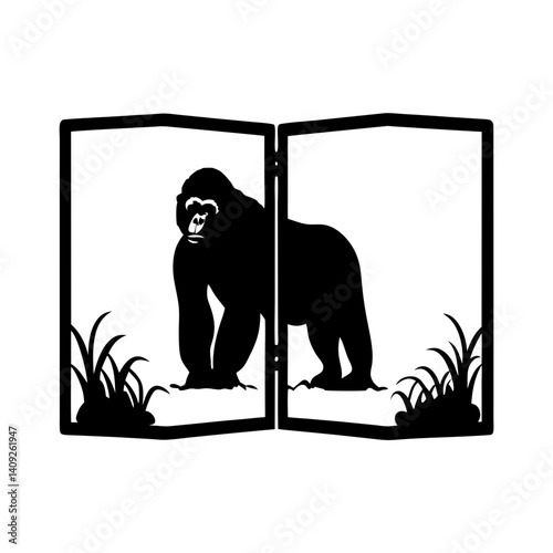 Majestic Gorilla Silhouette Displayed in a Black and White Framed Image