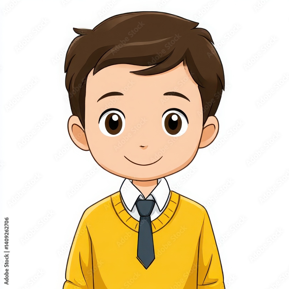 Cartoon boy with yellow sweater on white background Cartoon boy with yellow sweater on white background