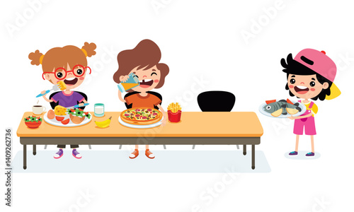 Cafeteria Scene With Cartoon Characters