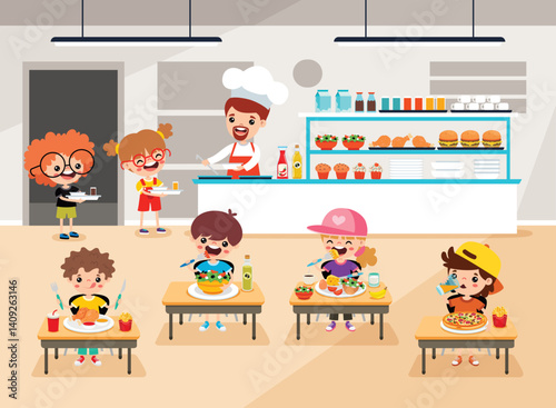 Cafeteria Scene With Cartoon Characters