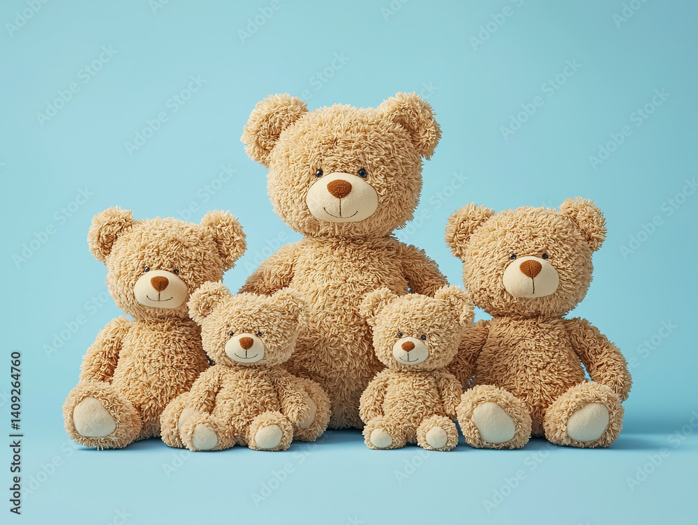 A playful representation of a family of teddy bears, symbolizing love and comfort
