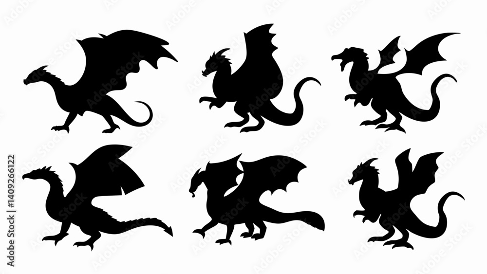 Naklejka premium set of dragon silhouette vector on white background