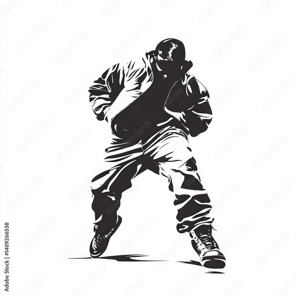 Fototapeta premium hip hop silhouette , black and white illustration isolated on white background