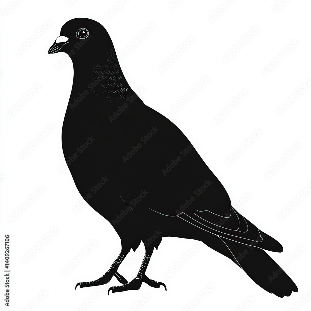 Fototapeta premium pigeon silhouette , black and white illustration isolated on white background