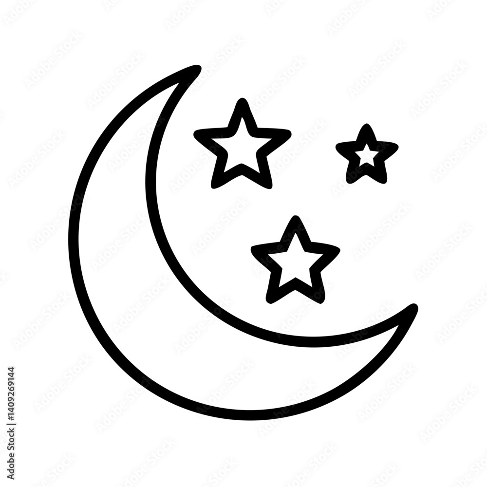 Crescent Moon with Stars Icon in Simple Doodle Style Crescent Moon with Stars Icon in Simple Doodle Style