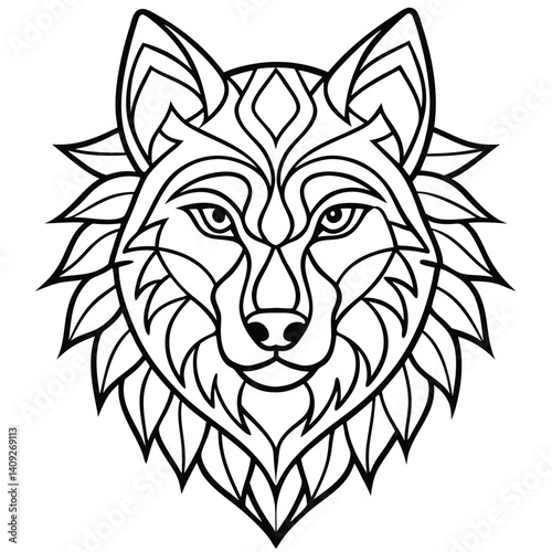 A wild wolf head vector illustration, a powerful animal icon often used in tribal art and as a tattoo symbol