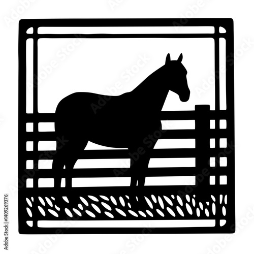 Horse Silhouette in Stall with Abstract Ground Detail in Black and White