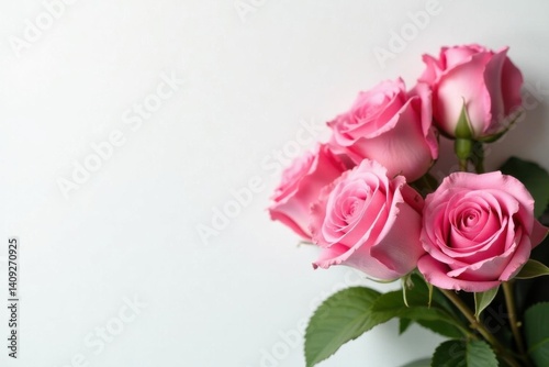 Luxury pink rose bunch, pristine white backdrop , elegant, celebration