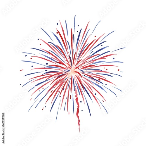 Wallpaper Mural Watercolor Fireworks Illustration Exploding with Patriotic Red White and Blue Colors Torontodigital.ca