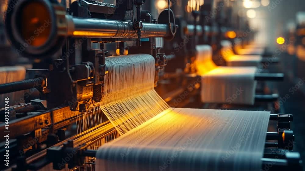Industrial Loom Weaving Process in Action Industrial Loom Weaving Process in Action