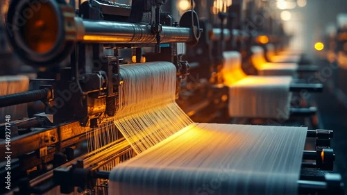 Industrial Loom Weaving Process in Action