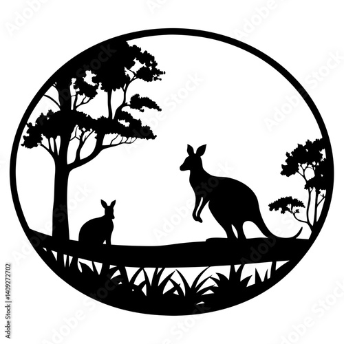 Silhouette of Kangaroos in an Australian Outback Landscape