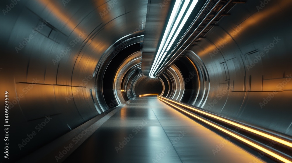 Fototapeta premium Futuristic tunnel, metallic interior