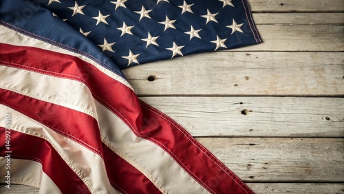 American Flag on Rustic Wooden Background – Patriotic USA Theme for Memorial or Independence Day