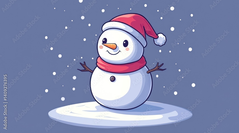 Fototapeta premium Cartoon snowman in minimalist style, flat isolated design