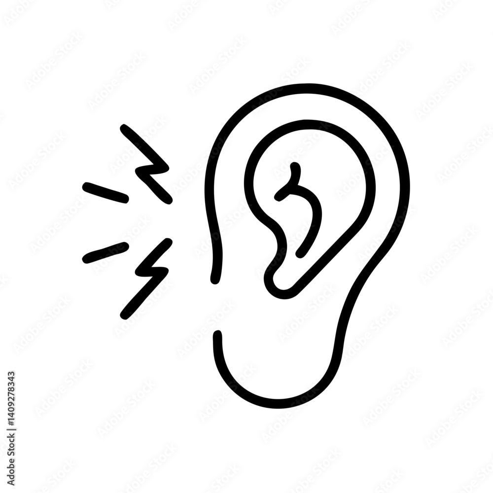 Ear Pain Symbol with Sound Waves Illustration Ear Pain Symbol with Sound Waves Illustration