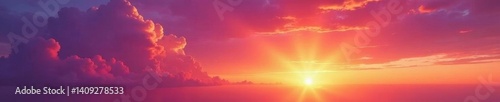 Vibrant orange and purple sunset panorama Wide angle sky, clouds ablaze , design, image